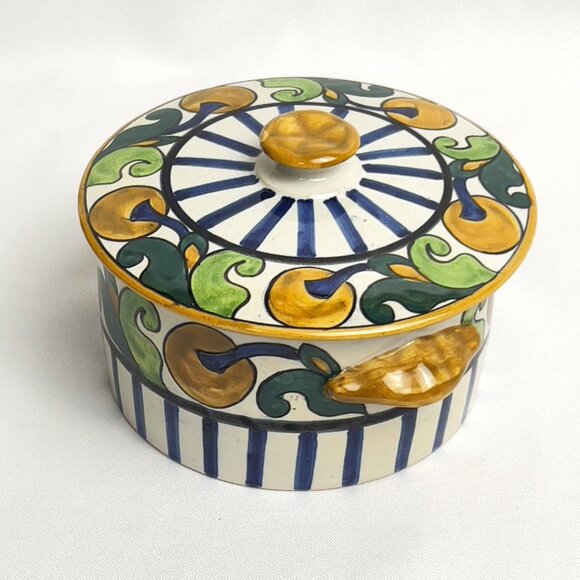 Quimper Faience Vintage Trinket Box Hand-Painted France Floral & Stripe Signed - Picture 3 of 7